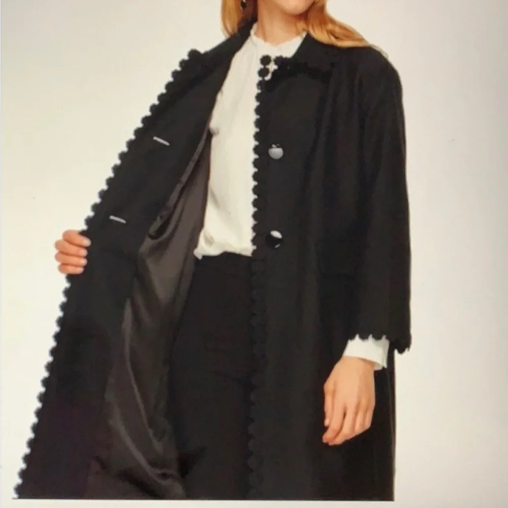 Kate Spade Black Floral Lace Trim Coat  Checking In Women's Size 00 NWT